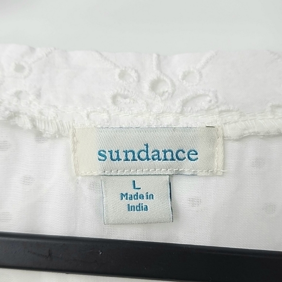 Sundance Jasmine Eyelet Midi Dress Womens Large Woven Cotton High Low Hem V-Neck - Picture 10 of 16